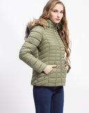 Madame Faux Fur Trimmed Hood Quilted Mauve Puffer Jacket