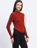 Madame Fur Cuffs and Hem Rust Red Sweater