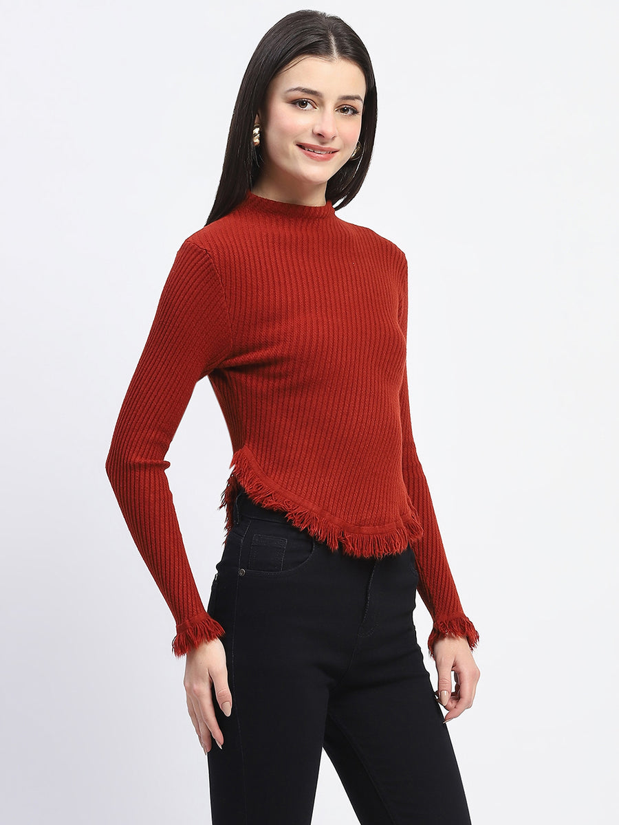 Madame Fur Cuffs and Hem Rust Red Sweater