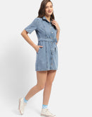 Madame Belted Waist Mid Blue Denim Shirt Dress