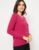 Madame Cable Knit V Neck Hot Pink Cardigan