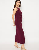 Madame Shanaya Kapoor Shimmery Gathered Detail Bodycon Wine Maxi Dress