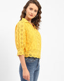 Madame Schiffli Mustard Yellow Regular Shirt