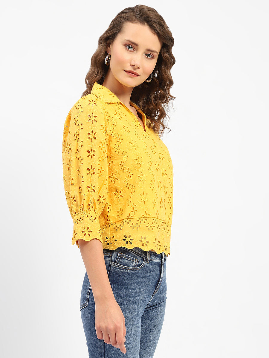 Madame Schiffli Mustard Yellow Regular Shirt