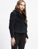 Madame Teal Fur Lapel Notch Coat