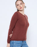 Madame Crew Neck Button Down Brown Cardigan