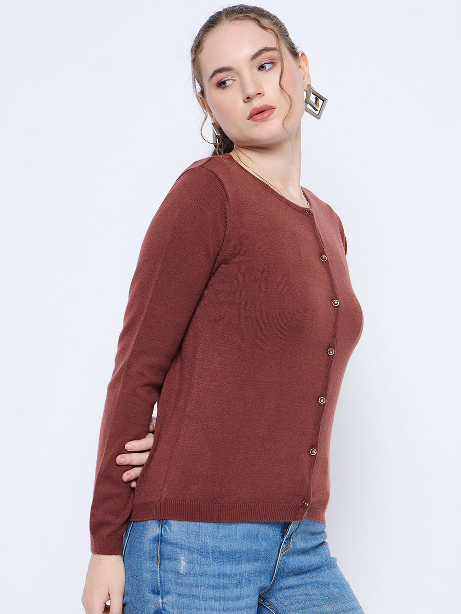 Madame Crew Neck Button Down Brown Cardigan