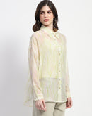 Madame Semi Sheer Abstract Print Lime Shirt