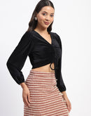 Madame Ruched V Neck Puff Sleeve Crop Top