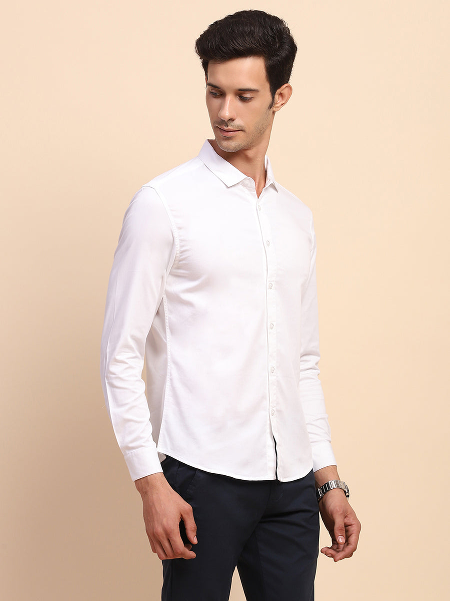 Camla Barcelona Solid Button Down White Cotton Shirt