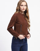 Madame Brown Faux Suede Biker Jacket