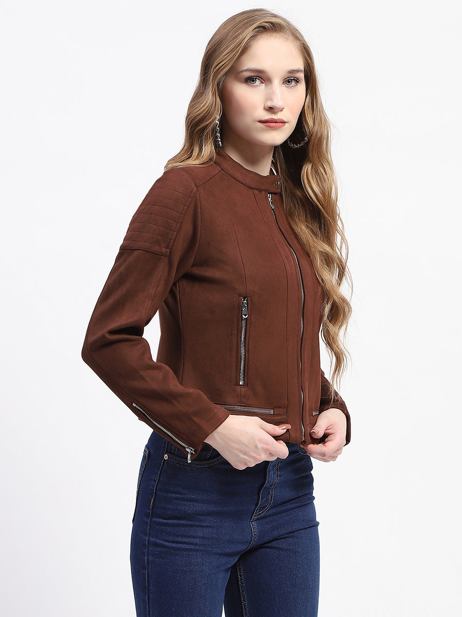 Madame Brown Faux Suede Biker Jacket