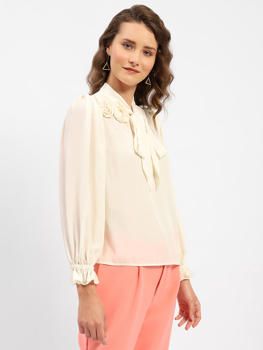 Madame Applique Adorned Off-White Shirt