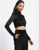 Madame Shimmery Wrap Black High Neck Crop Top