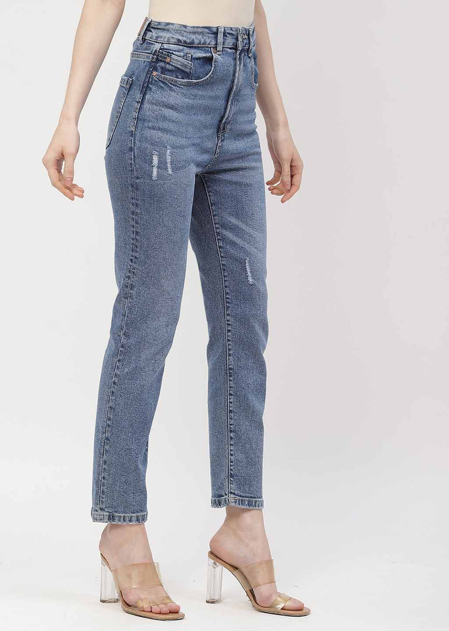 Madame Light Distressed Mid Blue Slim Fit Jeans