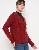 Madame Rust Red Cable Knit Acrylic Sweater