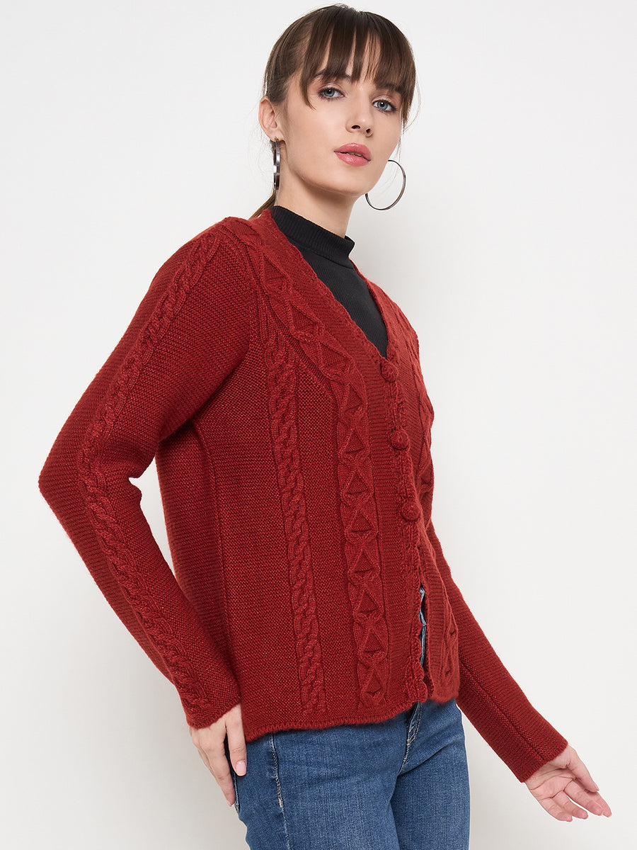 Madame Rust Red Cable Knit Acrylic Sweater