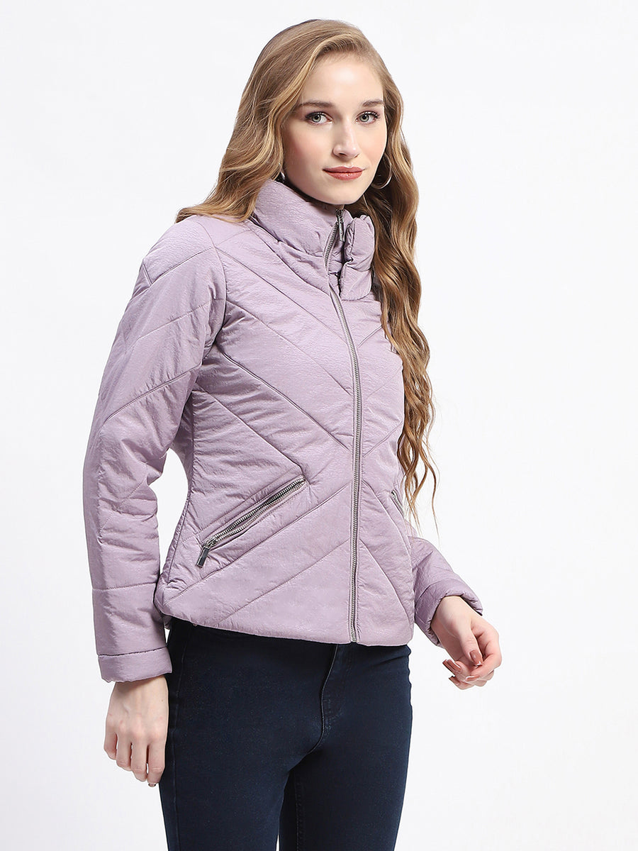 Madame Quilted High Neck Mauve Puffer Jacket