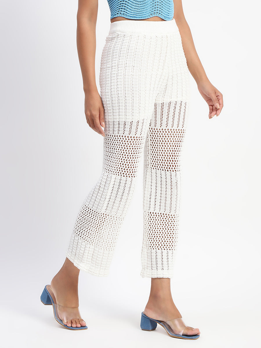 Madame Cotton Crochet Off- White Wide Legged Trousers