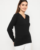 Madame V Neck Skinny Fit Black Sweater