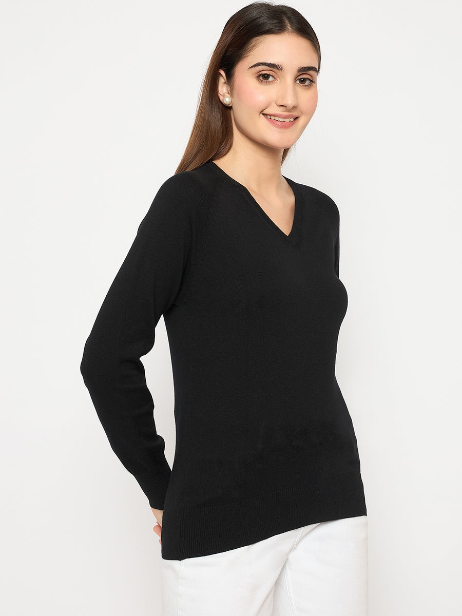 Madame V Neck Skinny Fit Black Sweater