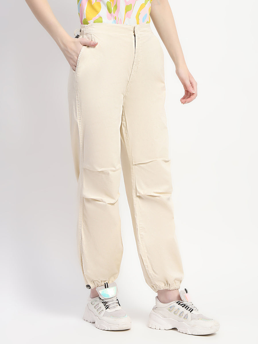 Madame Relax Fit Off White Cotton Joggers