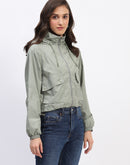 Madame Olive Green Cropped Windbreaker Jacket