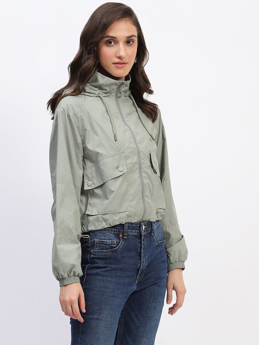 Madame Olive Green Cropped Windbreaker Jacket