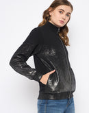 Madame Cotton Blend Quilted Zipped Black Sweatshirt