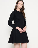 Madame Black A-line Cotton Blend Denim Dress