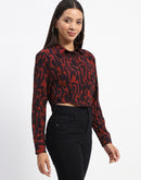 Madame Abstract Print Rust Crop Shirt