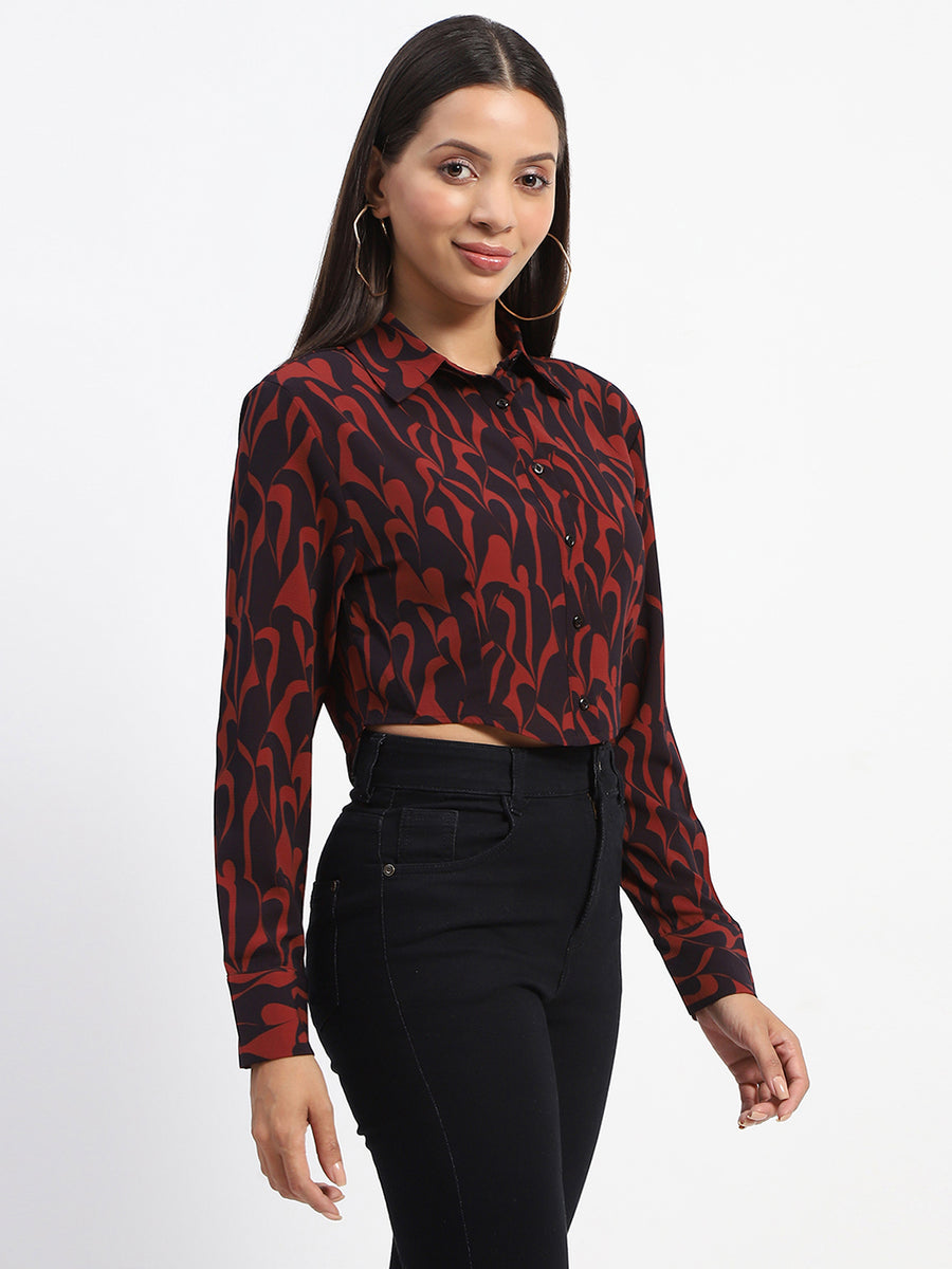 Madame Abstract Print Rust Crop Shirt