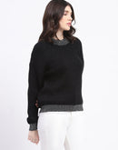 Madame Color Accented Black Buttoned Sweater