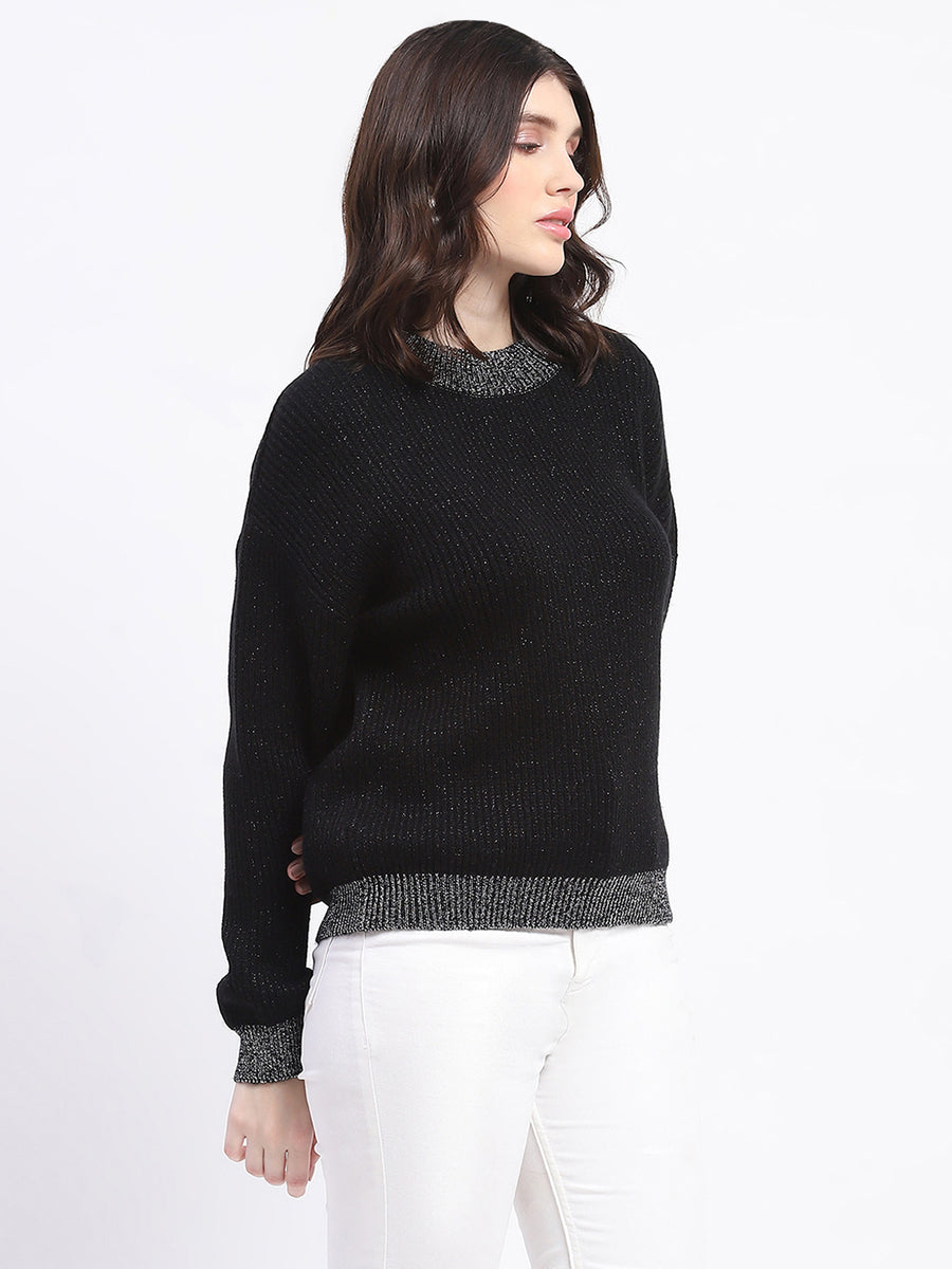 Madame Color Accented Black Buttoned Sweater