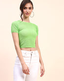 Camla Barcelona Crochet Crew Neck Cotton Green T-shirt