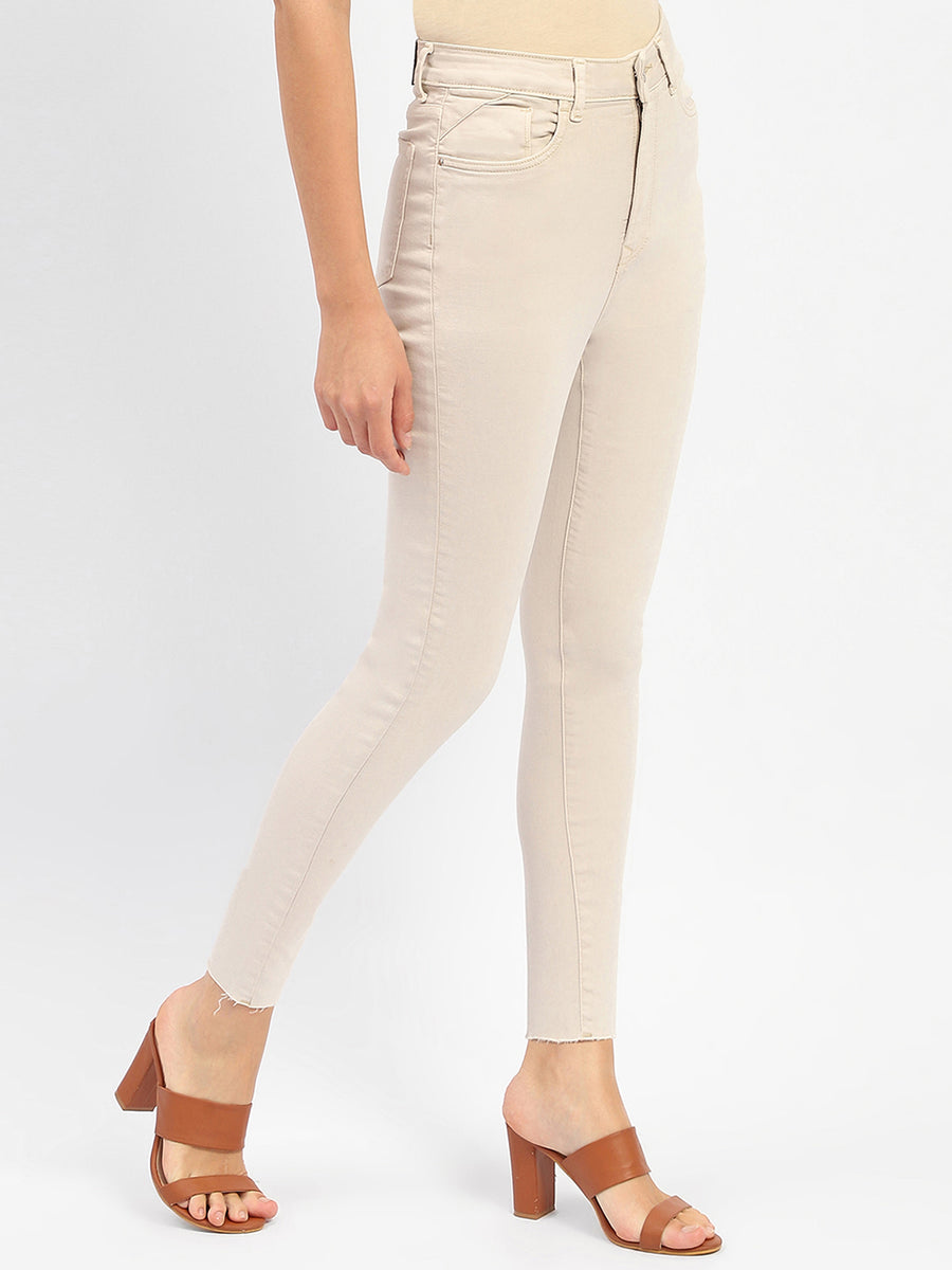 Madame Raw Hem Beige High Rise Skinny Fit Jeans