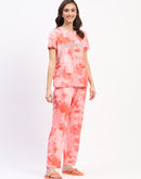 mSECRET Tie Dye Coral Typography Print Two Piece Night Suit