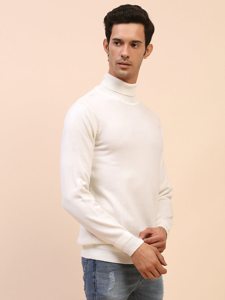 Camla Barcelona High Neck Solid White Sweater