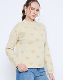 Madame Graphic Print Mock Neck Beige Sweater