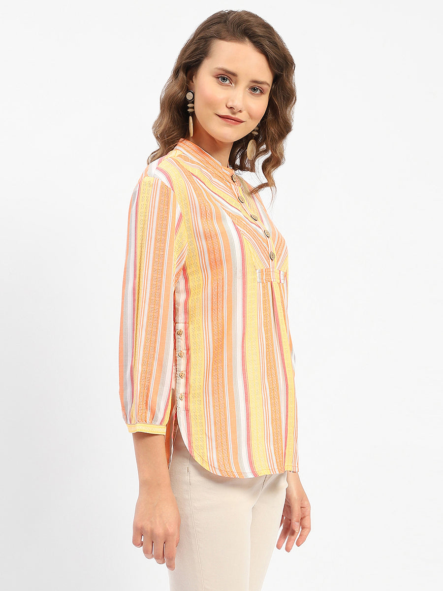 Madame Mandarin Collar Modal Cotton Striped Shirt