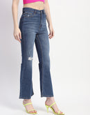 Madame Whiskered Ripped Bootcut Blue Denim