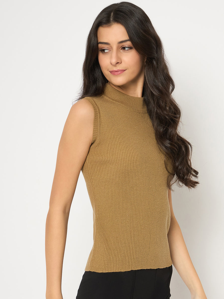 Madame Mock Neck Sleeveless Camel Skeeve