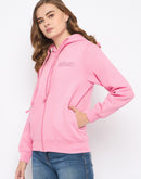 Madame Placement Print Detailed Pink Hooded Sweatshirt