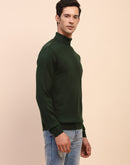 Camla Barcelona High Neck Solid Olive Sweater