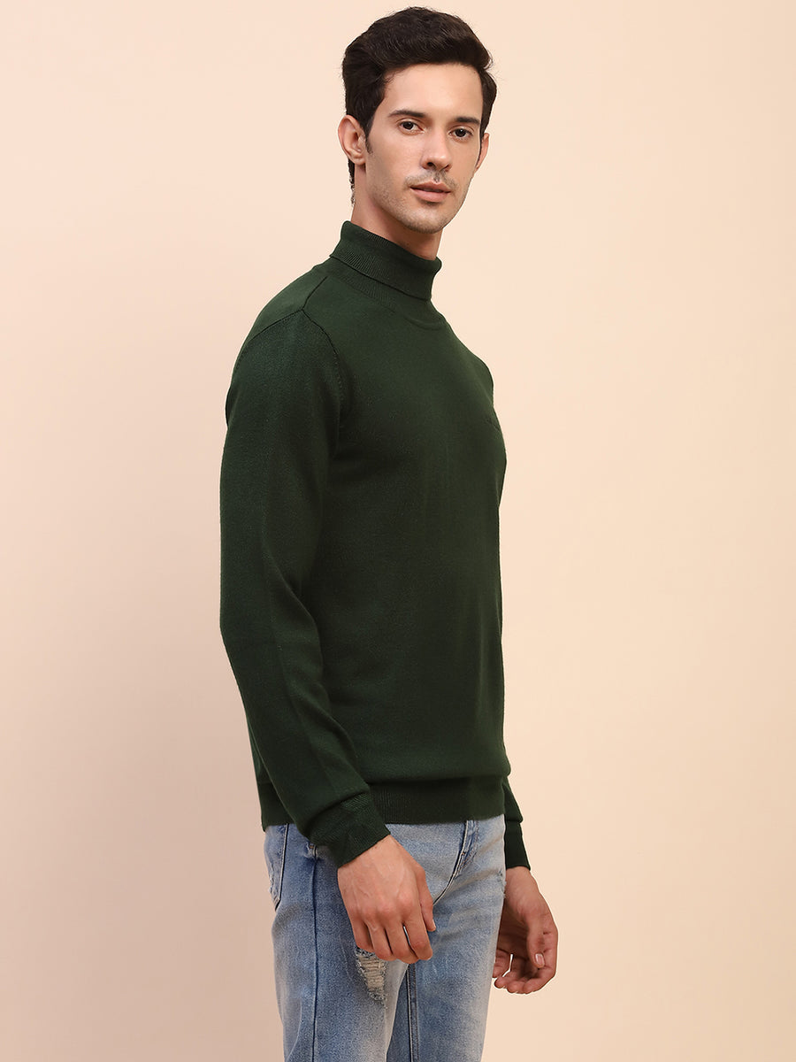 Camla Barcelona High Neck Solid Olive Sweater