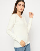 Madame Round Neck Ribbed Cuff Off White Sweater