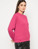 Madame Knitted Self-Textured Hot Pink Sweatshirt