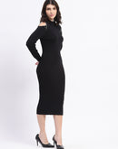 Madame Rhinestone Embellished Cold Shoulder Black Midi Dress