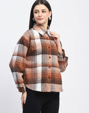 Madame Plaid Pattern Collared Brown Shacket