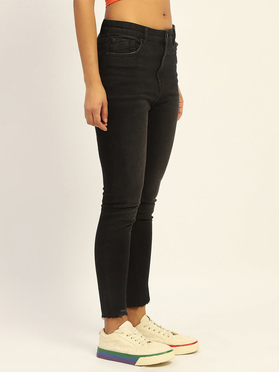 Madame Skinny Fit Raw Hem Cotton Black Denim